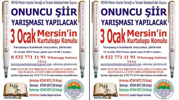 3 Ocak Mersin’in Kurtuluşu Şiir Yarışması