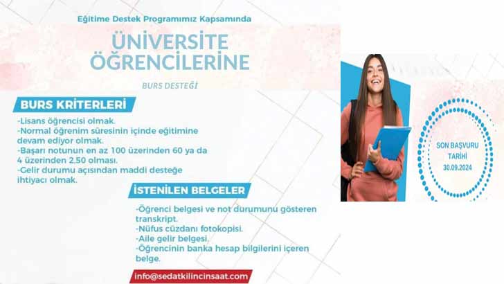 Sedat Kılınç İnşaat Bursu Başvuruları