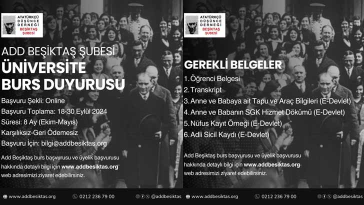 ADD Beşiktaş Şubesi Bursu Başvuruları