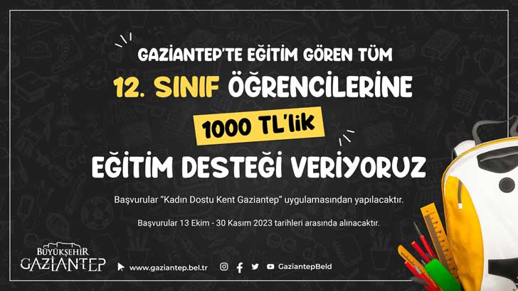 Gaziantep Belediyesi Eğitim Desteği Bursu Başvurusu