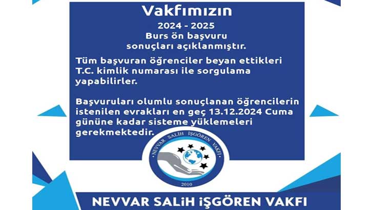 Nevvar Salih İşgören Vakfı Burs Sonuçları Açıklandı