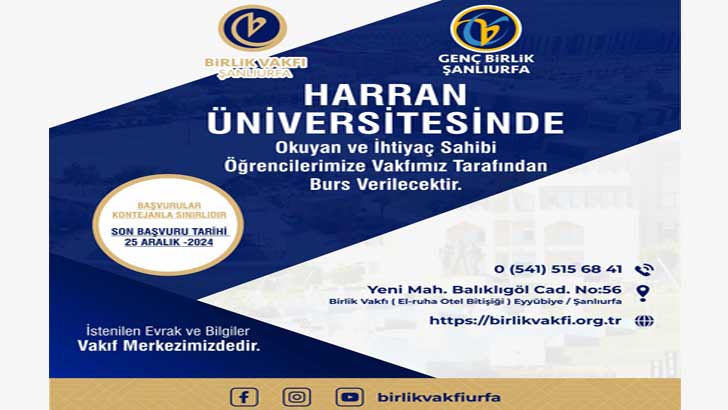 Birlik Vakfı Şanlıurfa Şubesi Bursu Başvuruları