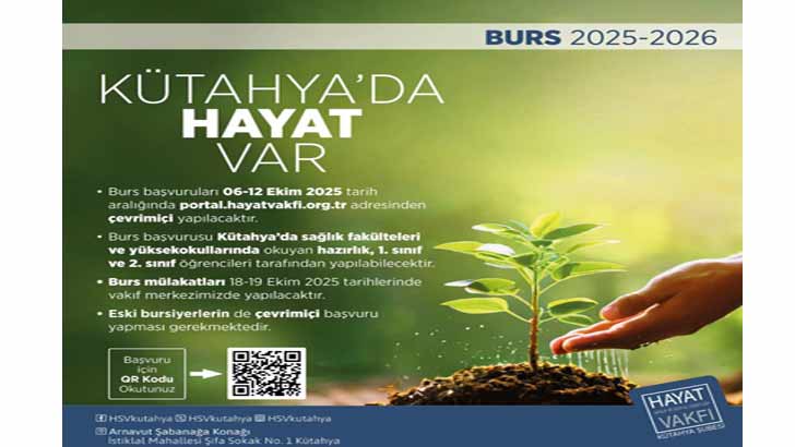 Hayat Vakfı Kütahya Şubesi Bursu Başvurusu