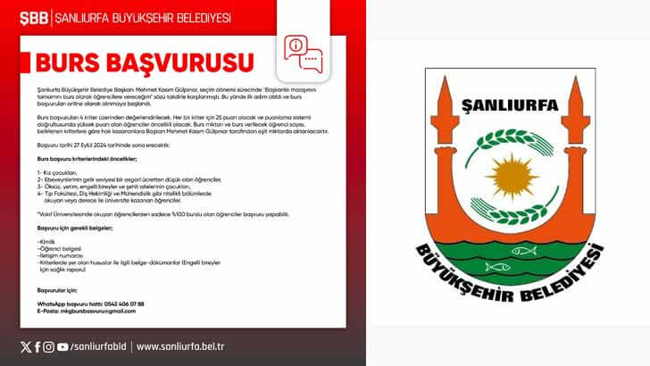Şanlıurfa Belediyesi Burs Başvuruları