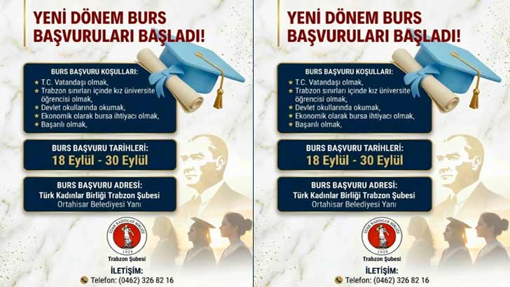 Türk Kadınlar Birliği Derneği Trabzon Şubesi Bursu Başvuruları