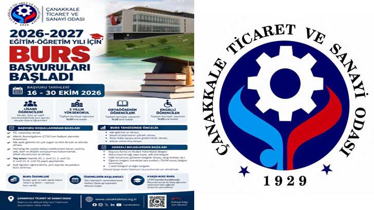 Çanakkale Ticaret Ve Sanayi Odası Bursu Başvurusu 2026-2027