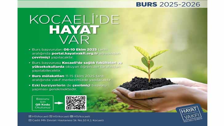 Hayat Vakfı Kocaeli Şubesi Bursu Başvuruları