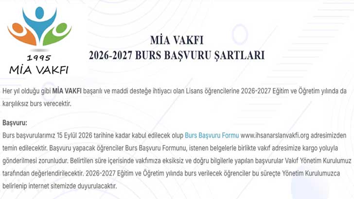 İhsan Arslan Vakfı Burs Başvurusu 2026-2027