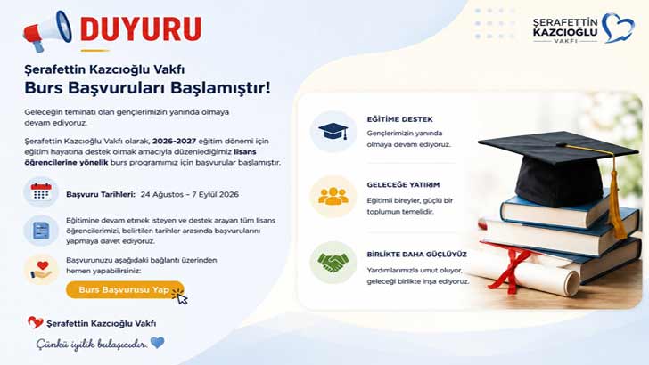 Şerafettin Kazcıoğlu Vakfı Bursu Başvuruları 2026-2027
