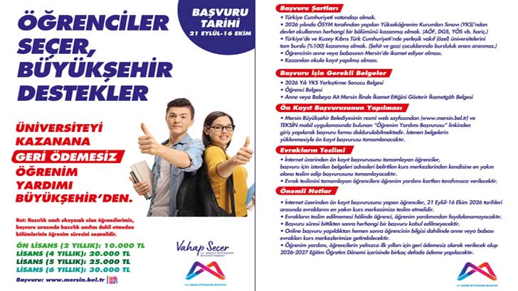 Mersin Belediyesi Üniversite Bursu Başvurusu 2026-2027