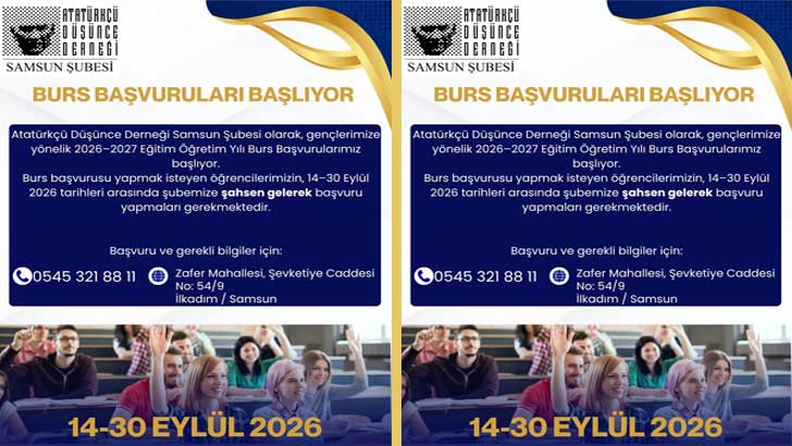 Atatürkçü Düşünce Derneği Samsun Şubesi Bursu